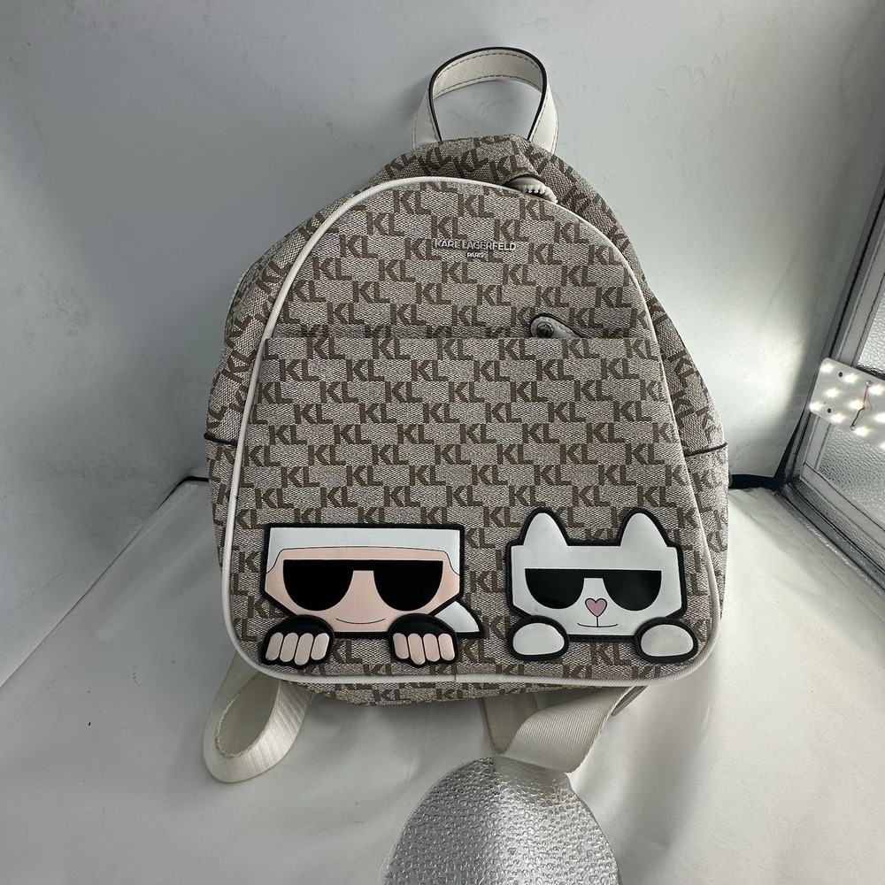 Karl Lagerfeld Paris Tan/Black Logo Backpack Medium with COA